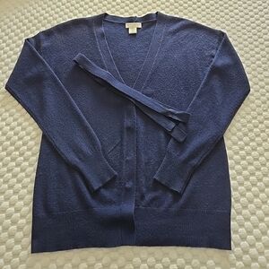 Navy Blue Cashmere Snap Closure VNeck Cardigan Sweater With Tie Medium D.Hayburn